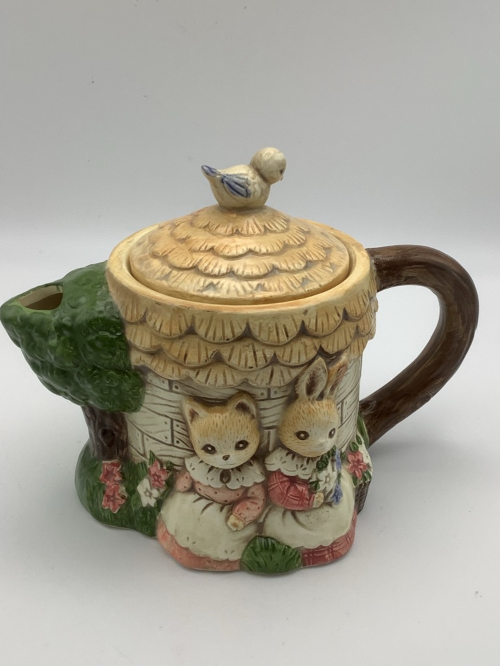 Vintage Takashi Japan Bunny Cottage Ceramic Teapot